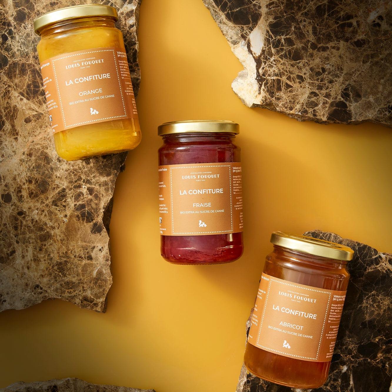 Lot de 3 confitures orange, abricot et fraise