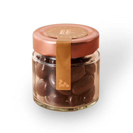 Pot d'amandes enrobées de chocolat noir